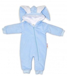 Baby Nellys Manšestrová kombinézka/overálek s kožíškem Cute Bunny - modrá, vel. 74/80, 74-80 (9-12m)