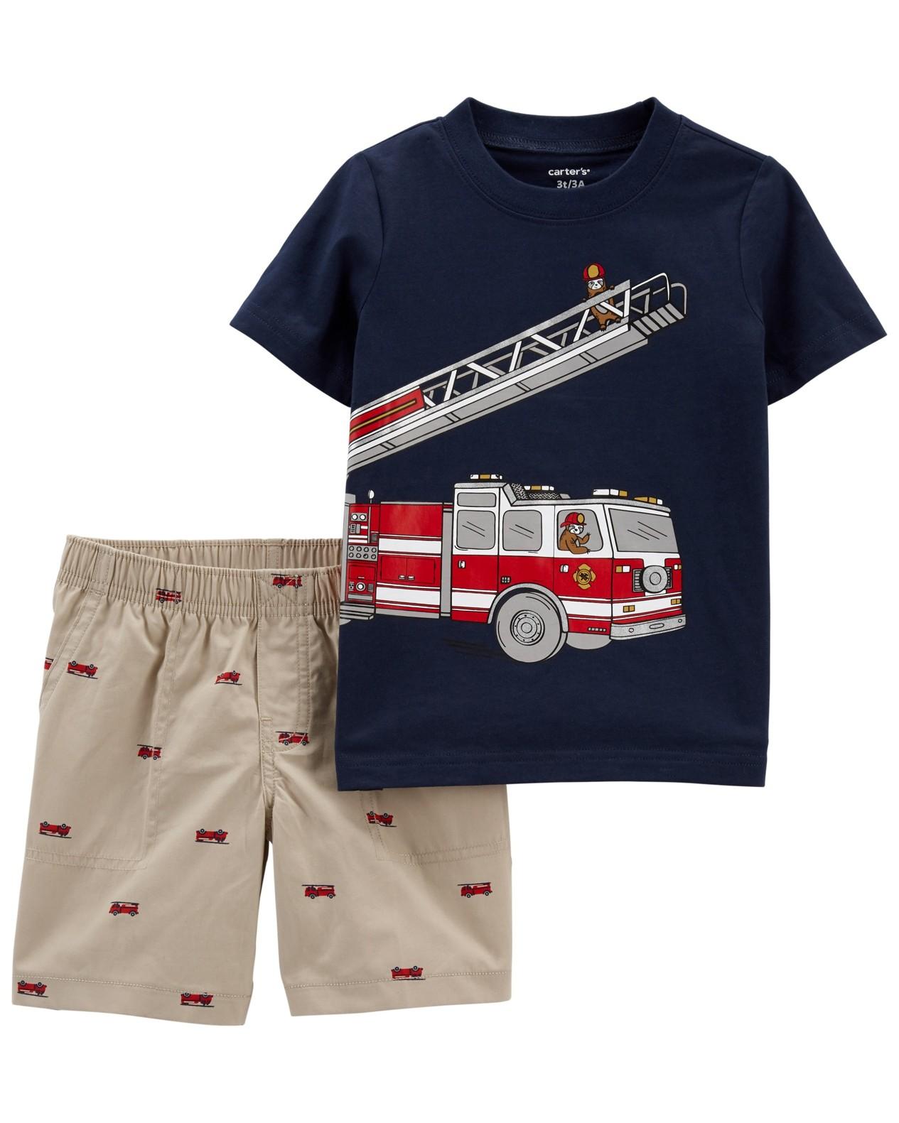 CARTERS CARTER'S Set 2dílný tričko kr. rukáv, kalhoty kr. Firetruck chlapec 3 m, vel. 62