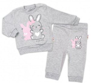 Baby Nellys Dětská tepláková souprava Cute Bunny - šedá, vel. 98, 98 (2-3r)
