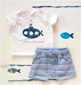 K-Baby 2 dílná dětská sada, triko s kraťasky For Boy - proužky modré, zelené, vel. 98, 98 (2-3r)