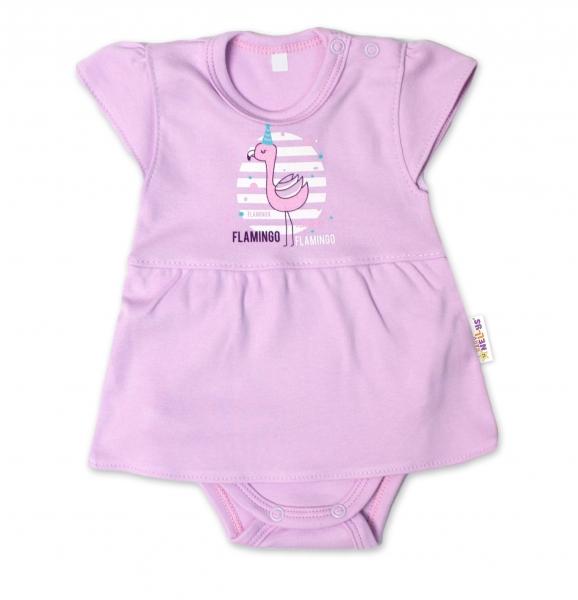 Baby Nellys Bavlněné kojenecké sukničkobody, kr. rukáv, Flamingo - lila, 56 (1-2m)