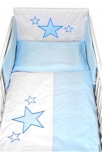 Baby Nellys Mantinel s povlečením Baby Stars - modrý, vel. 135x100 cm, 135x100