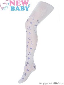 Bavlněné punčocháče 3D New Baby bílé s fialovými kytičkami Bílá 116 (5-6 let)