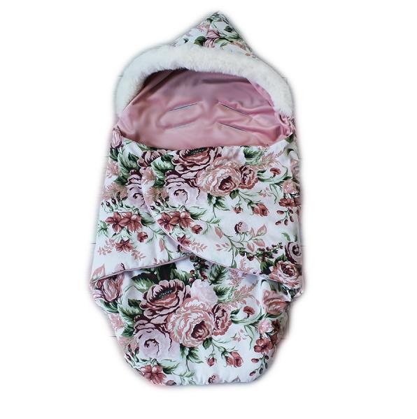 Baby Nellys zavinovací fusak s kožešinkou Velvet, Skřítek, délka 85 cm - bílý/divoké růže