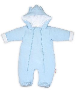 Baby Nellys ® Kombinézka s dvojitým zapínáním, s kapucí a oušky, sv. modrá, vel. 62, 62 (2-3m)