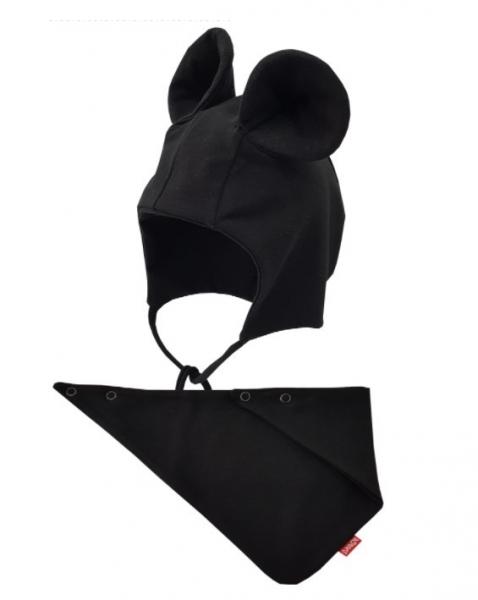 Bexa Bavlněná dvouvrstvá čepice na zavazování Miki + šátek - černá, vel. 92/98, 92-98 (18-36m)