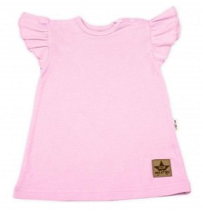 Baby Nellys Bavlněné šaty Nikolka s volánkem, krátký rukáv - sv. růžové, vel. 104, 104 (3-4r)