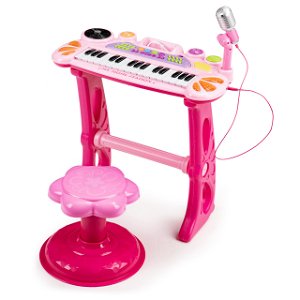 Multistore Dětský klavír Ecotoys se židličkou a mikrofonem růžový