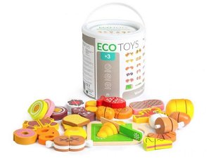 Dřevěné potraviny v kyblíku ECO TOYS - 23 kusů
