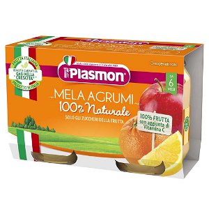 PLASMON Příkrm ovocný jablko a citrusy 2x104 g, 6m+