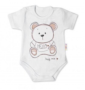 Baby Nellys Bavlněné kojenecké body, kr. rukáv, Teddy - bílé, vel. 86, 86 (12-18m)