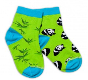 Baby Nellys Bavlněné veselé ponožky Panda - zelené, vel. 122/128, 122-128 (6-8r)