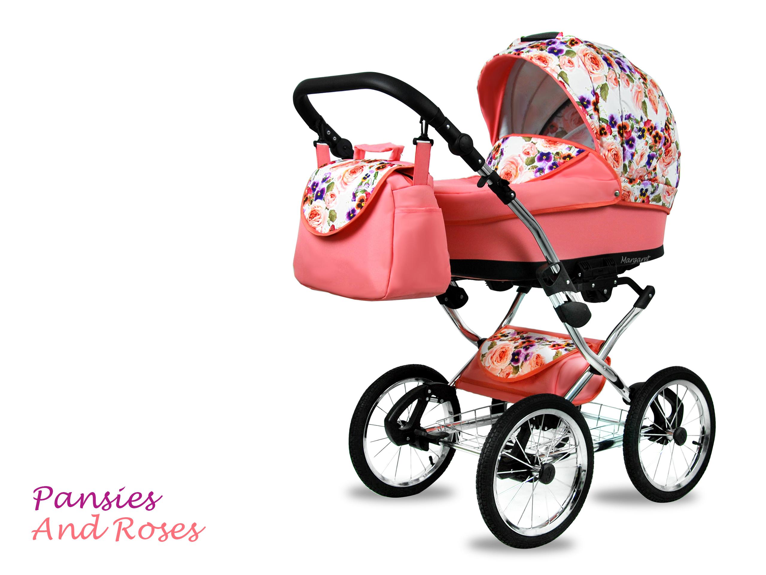 Kombinovaný kočárek Raf-Pol Baby Lux Margaret Chrome 2020 Pansies And Roses