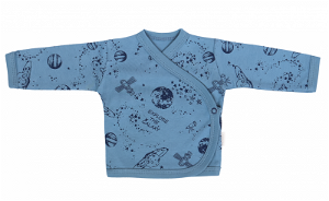 Mamatti Novorozenecká bavlněná košilka zapínání bokem, Vesmír - modrá s potiskem, 50 (0-1m)