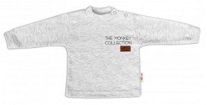 Baby Nellys Bavlněné tričko dlouhý rukáv Monkey - sv. šedý melírek, vel. 86, 86 (12-18m)