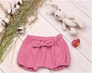 Baby Nellys Mušelínové letní kraťasky GIRL s mašličkou, růžové, vel. 80/86, 80-86 (12-18m)