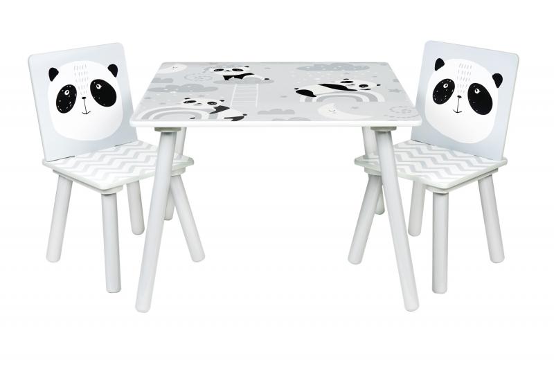 BABY NELLYS Dětský nábytek - 3 ks,  stůl s židličkami Panda - šedá