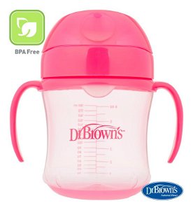 DRBROWNS DR.BROWN'S Hrnek s měkkým pítkem 6m+ 180 ml, růžový
