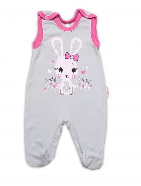 Baby Nellys bavlněné dupačky Lovely Bunny - šedé/růžové, vel. 68, 68 (3-6m)