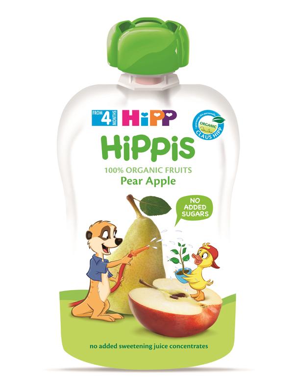 HiPP Hippies Kapšička ovocná Hruška, jablko BIO 100 g, 4m+