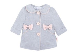 Baby Nellys Dětský bavlněný  kabátek s mašličkami, šedý, vel. 92, 92 (18-24m)
