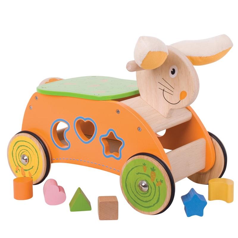 Bigjigs Toys Bigjigs Baby Dřevěný motorický vozík Zajíc