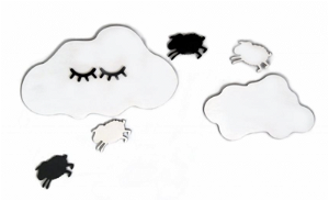 Adam Toys Dekorace na zeď - Spící mráček s ovečkama, bílý/černý