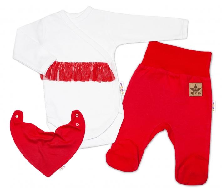 Baby Nellys 3-dílná sada Body dl. rukáv s tutu, šátek, polodupačky, červená, bílá, vel. 68, 68 (3-6m)