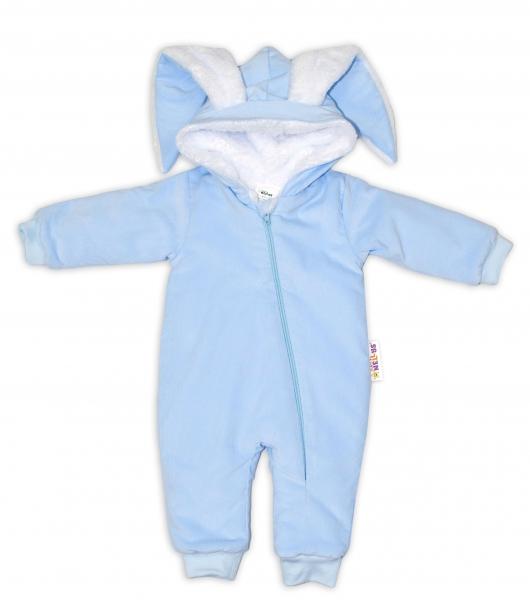 Baby Nellys Manšestrová kombinézka/overálek s kožíškem Cute Bunny - modrá, vel. 62/68, 62-68 (3-6m)