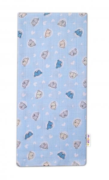 Baby Nellys Kvalitní bavlněná plenka - Tetra Premium, 70x80cm - Medvídek, modrá