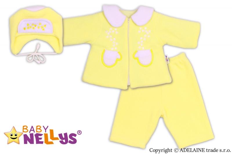 Kabátek, čepička a kalhoty Baby Nellys ® - krémově žlutá, 74 (6-9m)