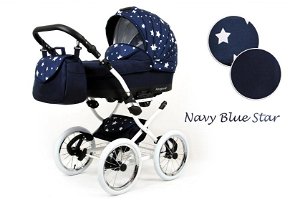 Kombinovaný kočárek Raf-Pol Baby Lux Margaret White 2019 Navy Blue Star