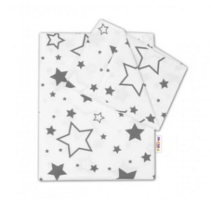 Baby Nellys 2-dílné bavlněné povlečení - Šedé hvězdy a hvězdičky - bílý, 135x100 cm, 135x100