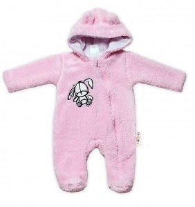 Baby Nellys Chlupáčkový overálek s kapucí, Cute Bunny - světle růžový, vel. 74, 74 (6-9m)