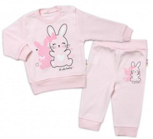 Baby Nellys Kojenecká tepláková souprava Cute Bunny - růžová, 68 (3-6m)