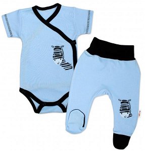 Baby Nellys 2-dílná sada body kr. rukáv + polodupačky, modrá - Zebra, 50 (0-1m)