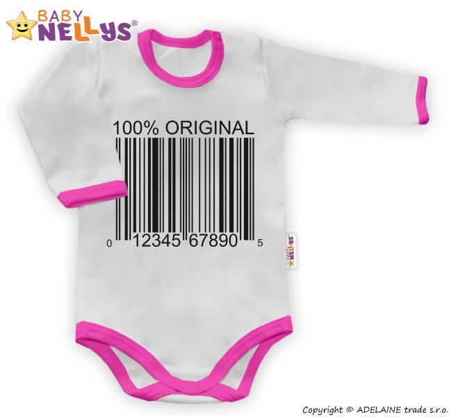 Baby Nellys Body dlouhý rukáv 100% ORIGINÁL - šedé/růžový lem, 86 (12-18m)