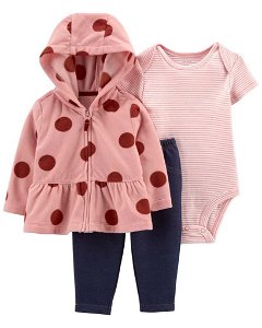 CARTERS CARTER'S Set 3dílný fleece kabátek, kalhoty, body kr. rukáv Pink Dots dívka 12m
