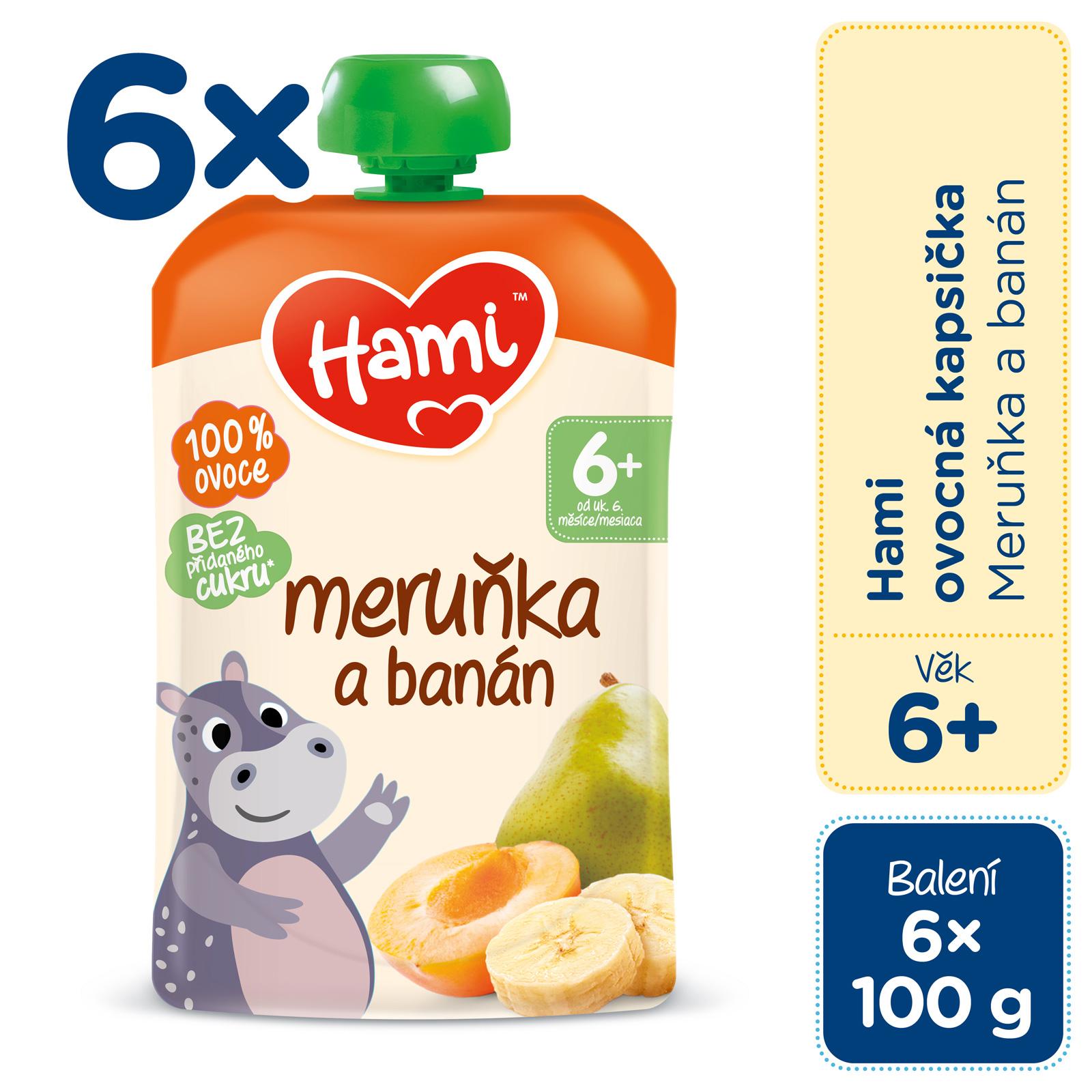 6x HAMI Kapsička ovocná Meruňka a banán 100 g, 6m+