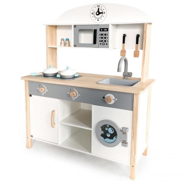 Eco Toys Dřevěná kuchyňka MAXI  s příslušenstvím, 79,5 x 30 x 97 cm - bílá