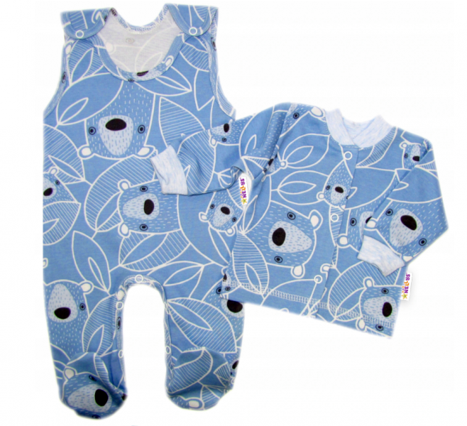 Baby Nellys  2-dílná sada, bavlněné dupačky s košilkou Medvídek, modrá, 50 (0-1m)