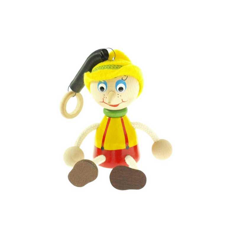 Česká dřevěná hračka Pinocchio s kloboukem na pružině