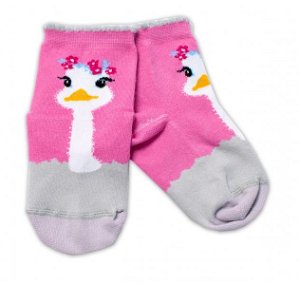 Baby Nellys Bavlněné ponožky Pštros - tmavě růžové, 92-98 (18-36m)