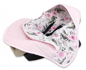 Baby Nellys Zavinovací deka s kapucí, prošívaný Velvet, 77 x 93 cm, Flowers - růžová