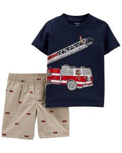 CARTERS CARTER'S Set 2dílný tričko kr. rukáv, kalhoty kr. Firetruck chlapec 24 m, vel. 92