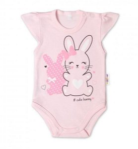 Baby Nellys Bavlněné kojenecké body, kr. rukáv, Cute Bunny - sv. růžová, vel. 74, 74 (6-9m)