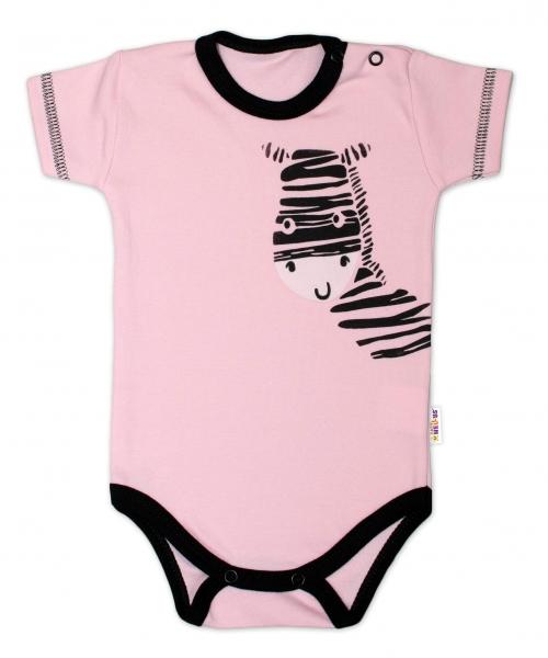 Body krátký rukáv Baby Nellys, Zebra - růžové, vel. 56, 56 (1-2m)