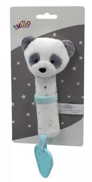 Tulilo Plyšová hračka s pískátkem a kousátkem Medvídek Panda, 16 cm - tyrkysový