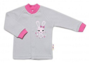 Baby Nellys Bavlněná košilka Lovely Bunny- šedá/růžová, 50 (0-1m)
