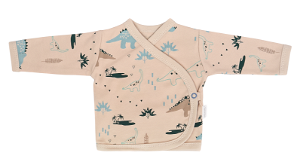 Mamatti Kojenecká bavlněná košilka zapínání bokem, Dinosaurus, krémová s potiskem, 50 (0-1m)